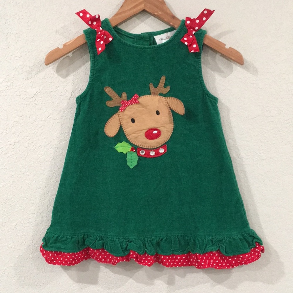 Rare Editions Girls Sz 5 Reindeer Corduroy Jumper Dress 100% Cotton